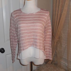faux layered pink and white sweater. back zipper